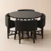 1000mm Round Black Small Nesting Dining Table Set for 4 Black Upholstered Chairs