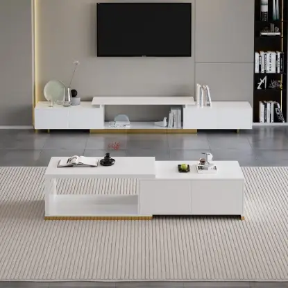 Picture of Mordel Glossy White Extendable TV Stand & Coffee Table Set