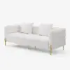 Axial 200 cm Boucle Fluted Sofa with Gold Legs & Pillows, Set of 2 – White Upholstered Seater