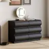 Humply Black Leather 6-Drawer Dresser & 2 Smart Nightstands Set
