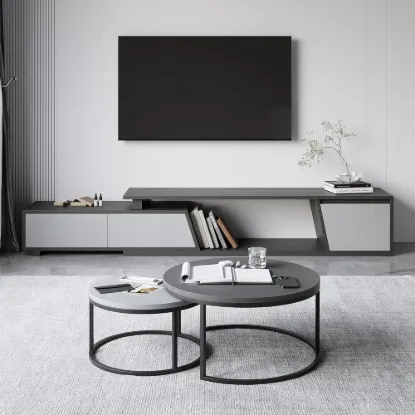 Fero Extendable Grey TV Stand & Nesting Coffee Table Set