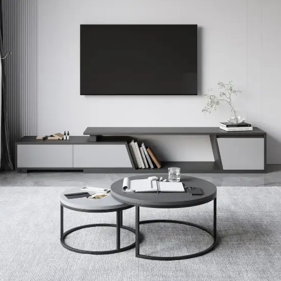 Fero Extendable Grey TV Stand & Nesting Coffee Table Set