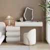 Humply White Leather 3-Drawer Smart Nightstand & Makeup Vanity Set