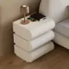 Humply White Leather 3-Drawer Smart Nightstand & Makeup Vanity Set