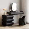 Humply Black Leather Makeup Vanity Set with 2 Smart Nightstands