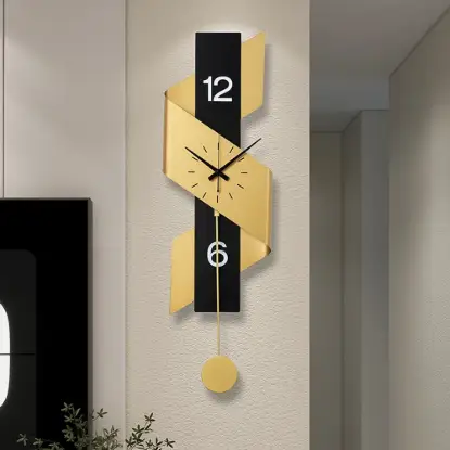 870mm Geometric Digital Wall Clock Modern Gold & Black Oversized Wall Decor