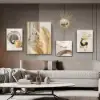 5-Piece Wall Art Set with Golden Accents Modern Abstract Designs for Luxurious Home Deco