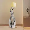 Silver Sculpture with Illuminated Sphere Art Decor