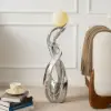 Silver Sculpture with Illuminated Sphere Art Decor