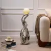 Silver Sculpture with Illuminated Sphere Art Decor