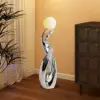 Silver Sculpture with Illuminated Sphere Art Decor