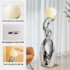 Silver Sculpture with Illuminated Sphere Art Decor