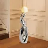 Silver Sculpture with Illuminated Sphere Art Decor