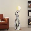 Silver Sculpture with Illuminated Sphere Art Decor