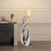 Silver Sculpture with Illuminated Sphere Art Decor