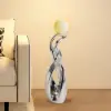 Silver Sculpture with Illuminated Sphere Art Decor