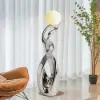 Silver Sculpture with Illuminated Sphere Art Decor