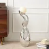 Silver Sculpture with Illuminated Sphere Art Decor
