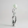 Silver Sculpture with Illuminated Sphere Art Decor
