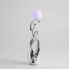 Silver Sculpture with Illuminated Sphere Art Decor