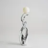 Silver Sculpture with Illuminated Sphere Art Decor