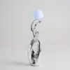 Silver Sculpture with Illuminated Sphere Art Decor