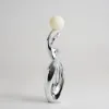 Silver Sculpture with Illuminated Sphere Art Decor