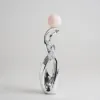 Silver Sculpture with Illuminated Sphere Art Decor