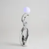Silver Sculpture with Illuminated Sphere Art Decor