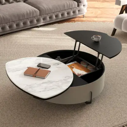 Picture of 900mm White Faux Marble Leather Lift-Top Coffee Table