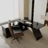 Set Black L-Shape Executive Desk Left Hand Reclining Leather Office Desk Chair (1800mm)