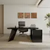 Set Black L-Shape Executive Desk Left Hand Reclining Leather Office Desk Chair (1800mm)