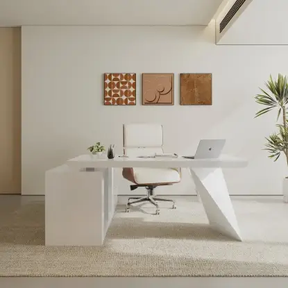 Modern White L-Shape Right Hand Executive Desk & Office Chair Set (1800mm)