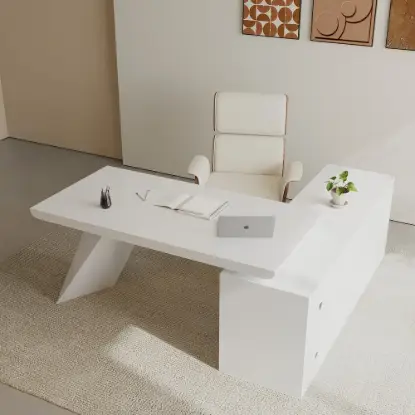 Modern White L-Shape Executive Left Hand Desk & Office Chair Set (1800mm)