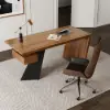 Picture of Set Industrial Distressed Wood Writing Desk Black Faux Leather Office Chair (70.9")