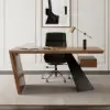 Picture of Set Industrial Distressed Wood Writing Desk Black Faux Leather Office Chair (70.9")