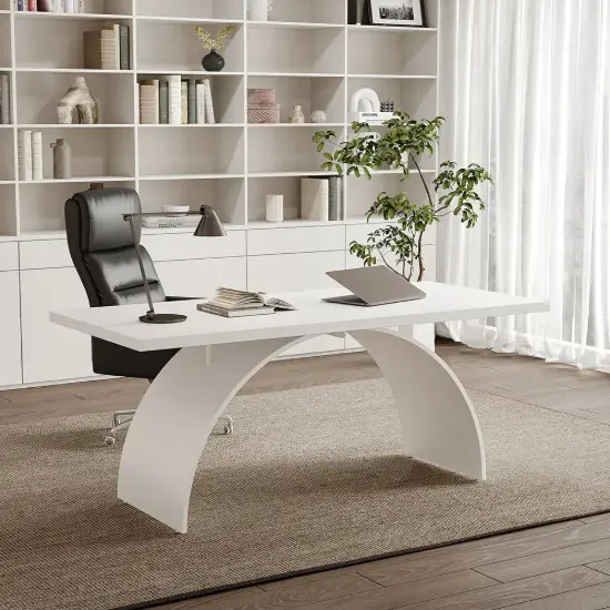 1800mm Modern White Rectangular Writing Desk & Office Desk Chair Set High Back