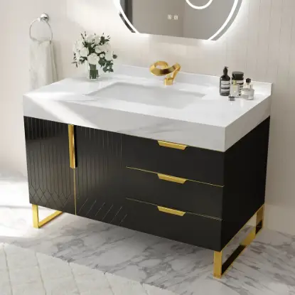 Picture of Aro 35-inch Freestanding Single Bathroom Vanity with Sink, Sintered Stone Top – Black – AUD-H1076