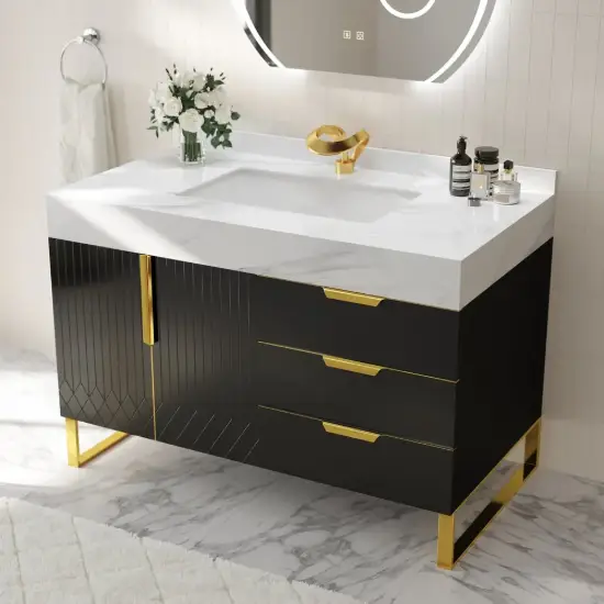 Aro 35-inch Freestanding Single Bathroom Vanity with Sink, Sintered Stone Top – Black – AUD-H1076