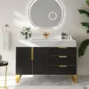 Aro 35-inch Freestanding Single Bathroom Vanity with Sink, Sintered Stone Top – Black – AUD-H1076