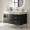 Aro 35-inch Freestanding Single Bathroom Vanity with Sink, Sintered Stone Top – Black – AUD-H1076
