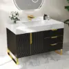 Aro 35-inch Freestanding Single Bathroom Vanity with Sink, Sintered Stone Top – Black – AUD-H1076