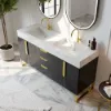 Aro 59" Freestanding Double Bathroom Vanity with Sink, Sintered Stone Top – Black – AUD-H1077