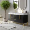 Aro 59" Freestanding Double Bathroom Vanity with Sink, Sintered Stone Top – Black – AUD-H1077