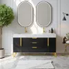 Aro 59" Freestanding Double Bathroom Vanity with Sink, Sintered Stone Top – Black – AUD-H1077