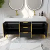 Aro 59" Freestanding Double Bathroom Vanity with Sink, Sintered Stone Top – Black – AUD-H1077