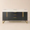 Aro 59" Freestanding Double Bathroom Vanity with Sink, Sintered Stone Top – Black – AUD-H1077