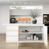 1830mm Large White Kitchen Island & 2 Swivel Bar Stools Set Kitchen Cabinet Marble