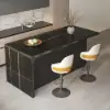 1830mm Black Kitchen Island & 2 Velvet Swivel Bar Stools with Curved Wing Back