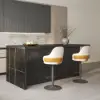 1830mm Black Kitchen Island & 2 Velvet Swivel Bar Stools with Curved Wing Back